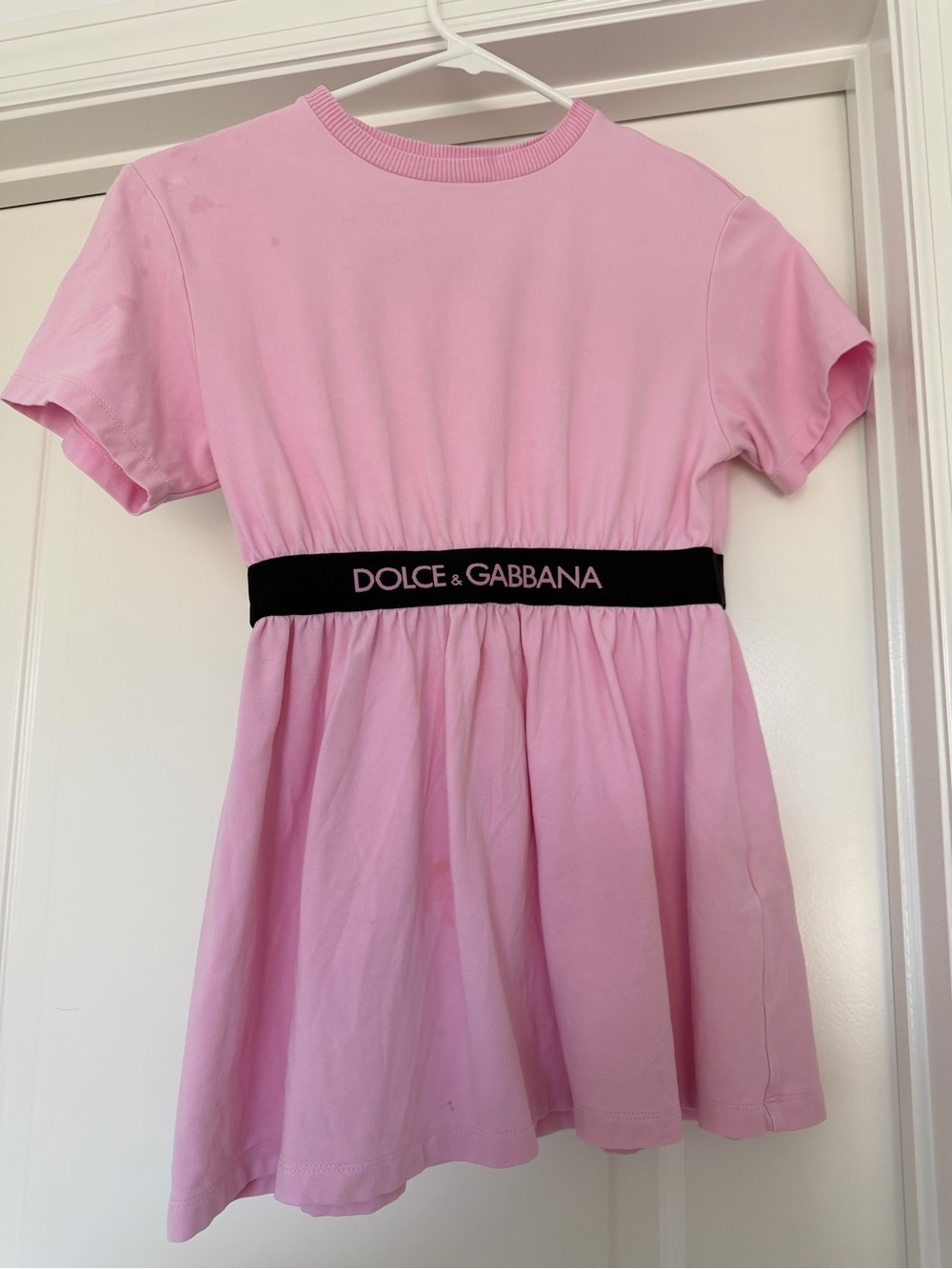 Dolce & Gabbana Light Pink Girls' Short-Sleeve Logo-Waist Dress